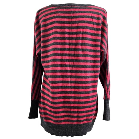 Halogen 100% Cashmere Pink Gray Stripe Dolman Sleeve Sweater Cozy Slouchy - Picture 2 of 8